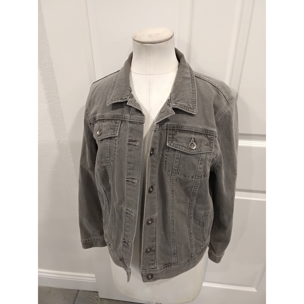 LL Bean Gray Denim Jean‎ Jacket Classic Fit Trucker Style L